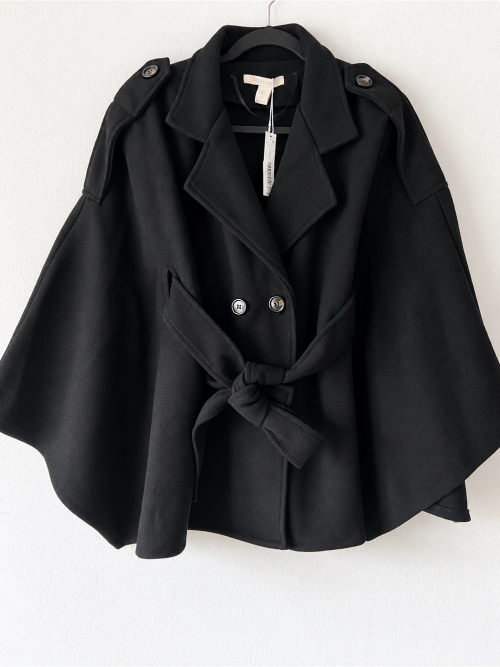 Sasso + Smyth Black Belted Cape Coat Poncho One Size NWT
